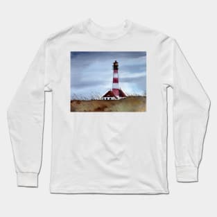 Westerheversand Lighthouse North Sea Watercolor Painting Long Sleeve T-Shirt